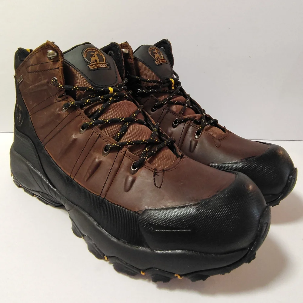Elk Woods Predator Men's Leather Ankle Work Waterproof Oil-Resistant Boots Brown